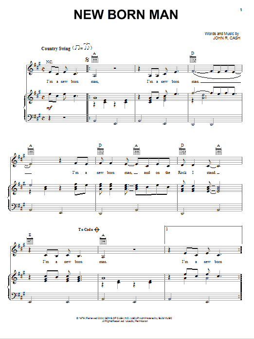 Learn to play Johnny Cash New Born Man sheet music for Piano, Vocal & Guitar Chords (Right-Hand Melody) in minutes. Price: 7.8900$ Johnny Cash New Born Man sheet music notes and chords arranged for Piano, Vocal & Guitar Chords (Right-Hand Melody)