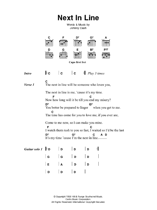 Johnny Cash Next In Line sheet music notes and chords. Download Printable PDF.