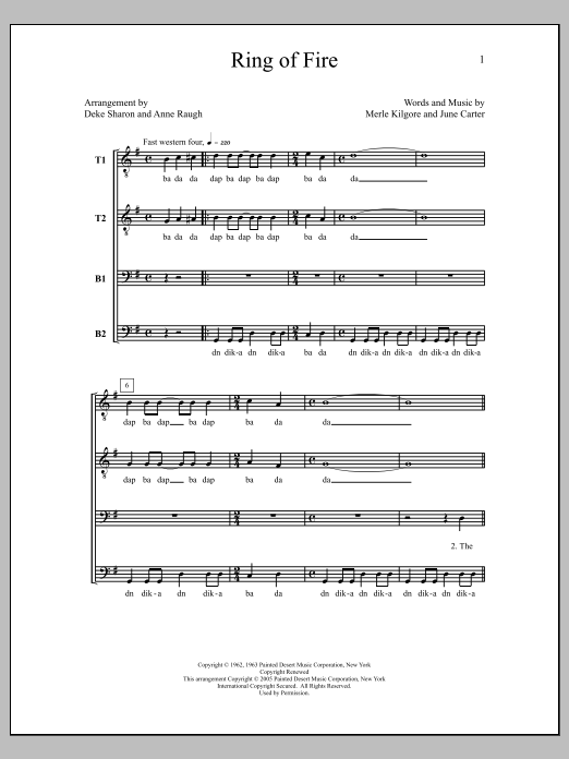 Johnny Cash Ring of Fire (arr. Deke Sharon) sheet music notes and chords. Download Printable PDF.