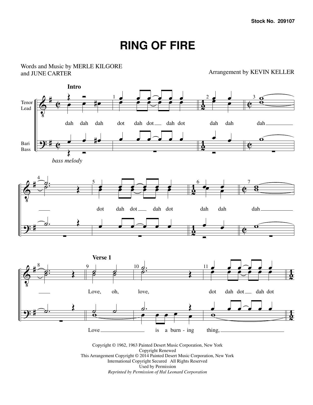 Johnny Cash Ring of Fire (arr. Kevin Keller) sheet music notes and chords arranged for TTBB Choir