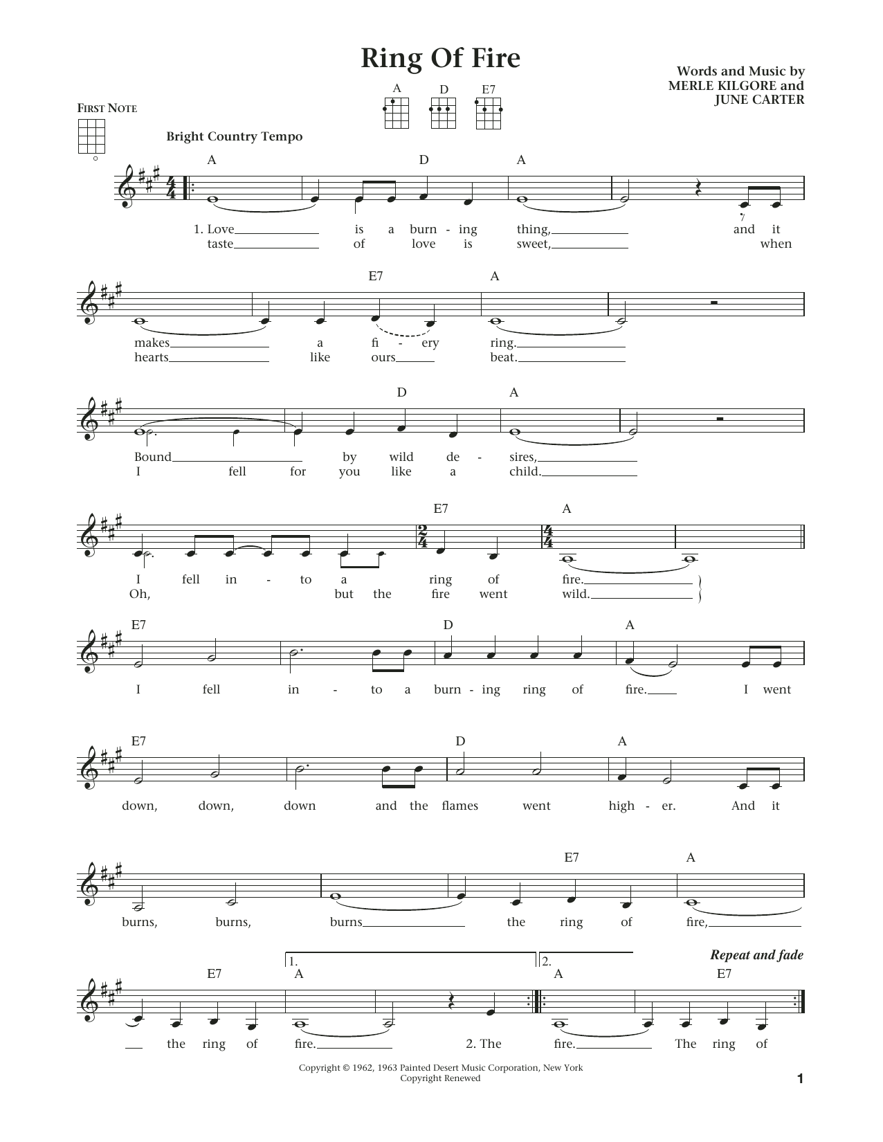 Learn to play Johnny Cash Ring Of Fire (from The Daily Ukulele) (arr. Liz and Jim Beloff) sheet music for Ukulele in minutes. Price: 5.9900$ Johnny Cash Ring Of Fire (from The Daily Ukulele) (arr. Liz and Jim Beloff) sheet music notes and chords arranged for Ukulele
