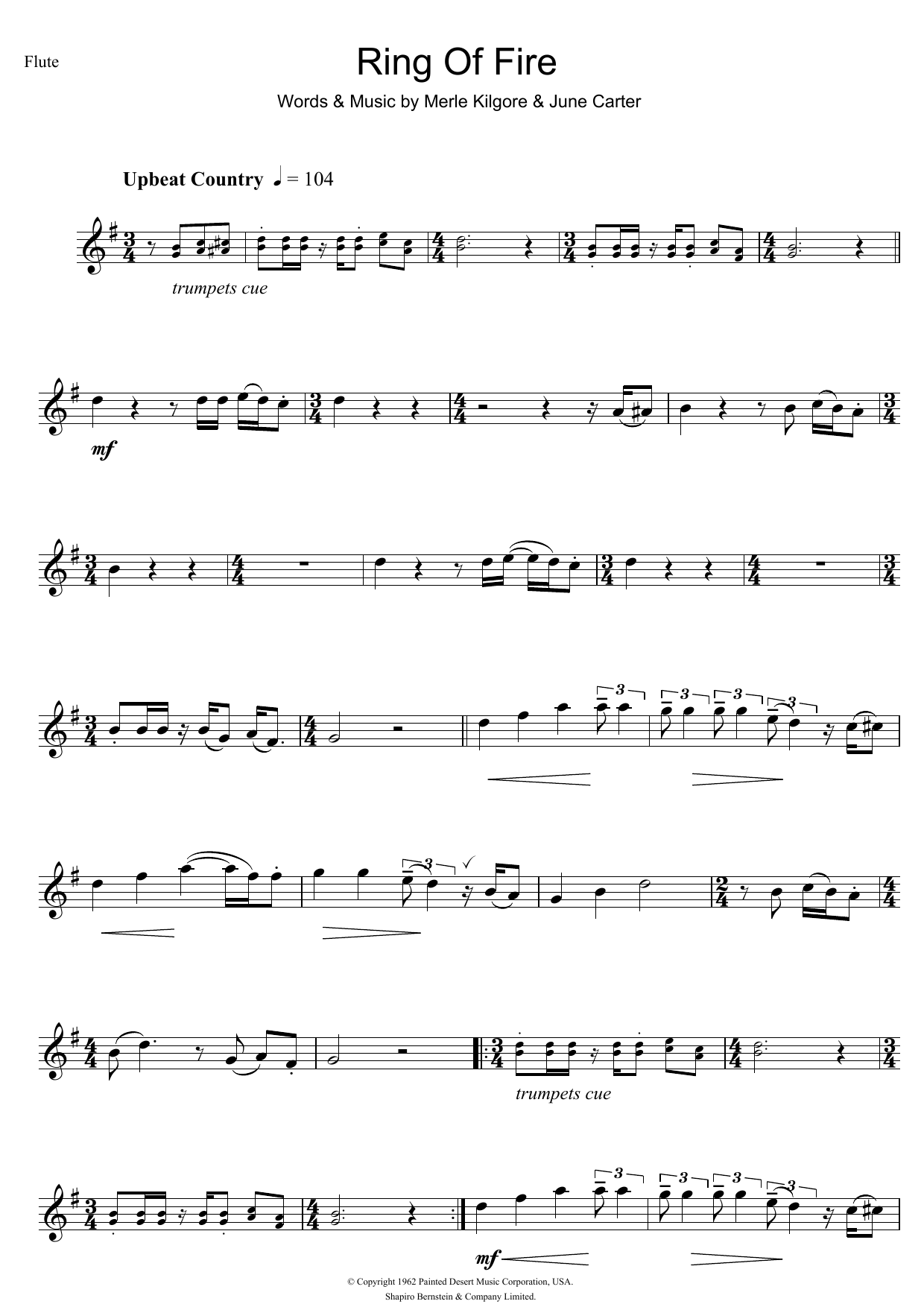 Johnny Cash Ring Of Fire sheet music notes and chords. Download Printable PDF.