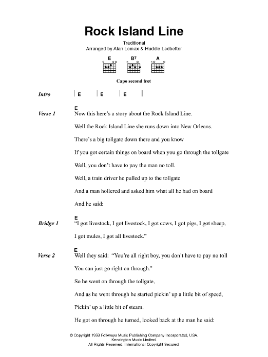 Johnny Cash Rock Island Line sheet music notes and chords. Download Printable PDF.