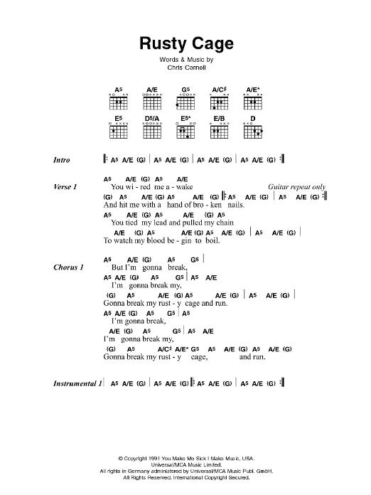 Johnny Cash Rusty Cage sheet music notes and chords. Download Printable PDF.