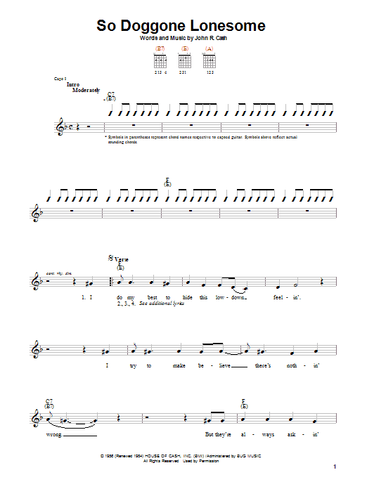 Johnny Cash So Doggone Lonesome sheet music notes and chords. Download Printable PDF.