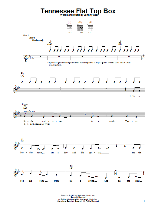 Johnny Cash Tennessee Flat Top Box sheet music notes and chords. Download Printable PDF.