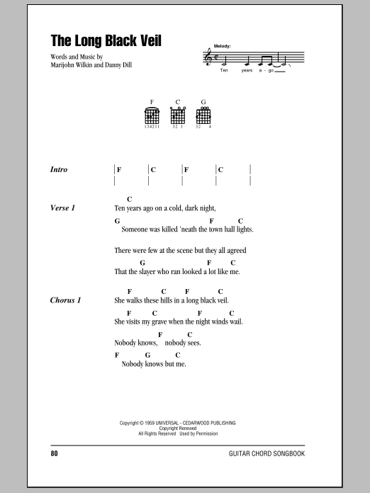 Johnny Cash The Long Black Veil sheet music notes and chords. Download Printable PDF.