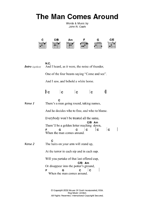 Johnny Cash The Man Comes Around sheet music notes and chords. Download Printable PDF.