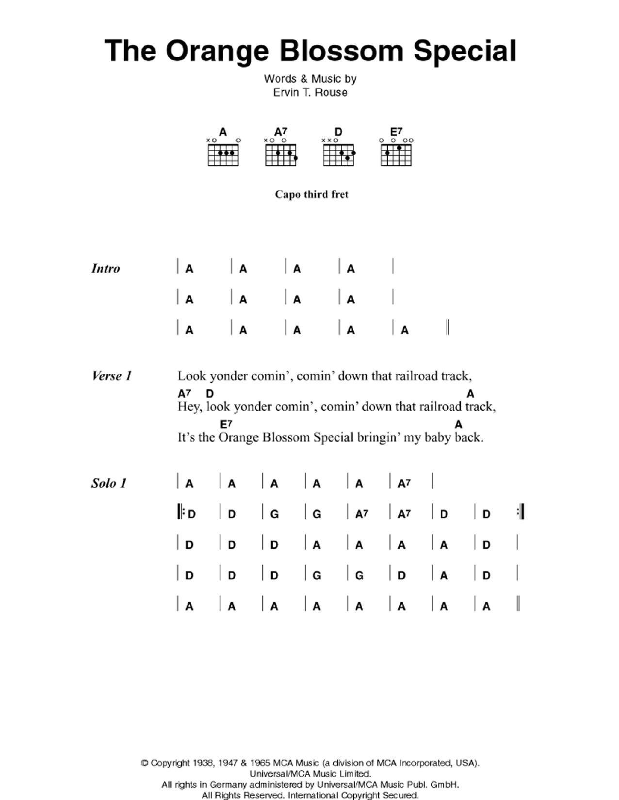 Johnny Cash The Orange Blossom Special sheet music notes and chords. Download Printable PDF.