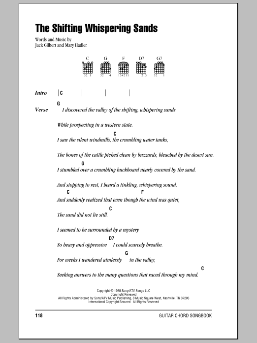 Johnny Cash The Shifting Whispering Sands sheet music notes and chords. Download Printable PDF.