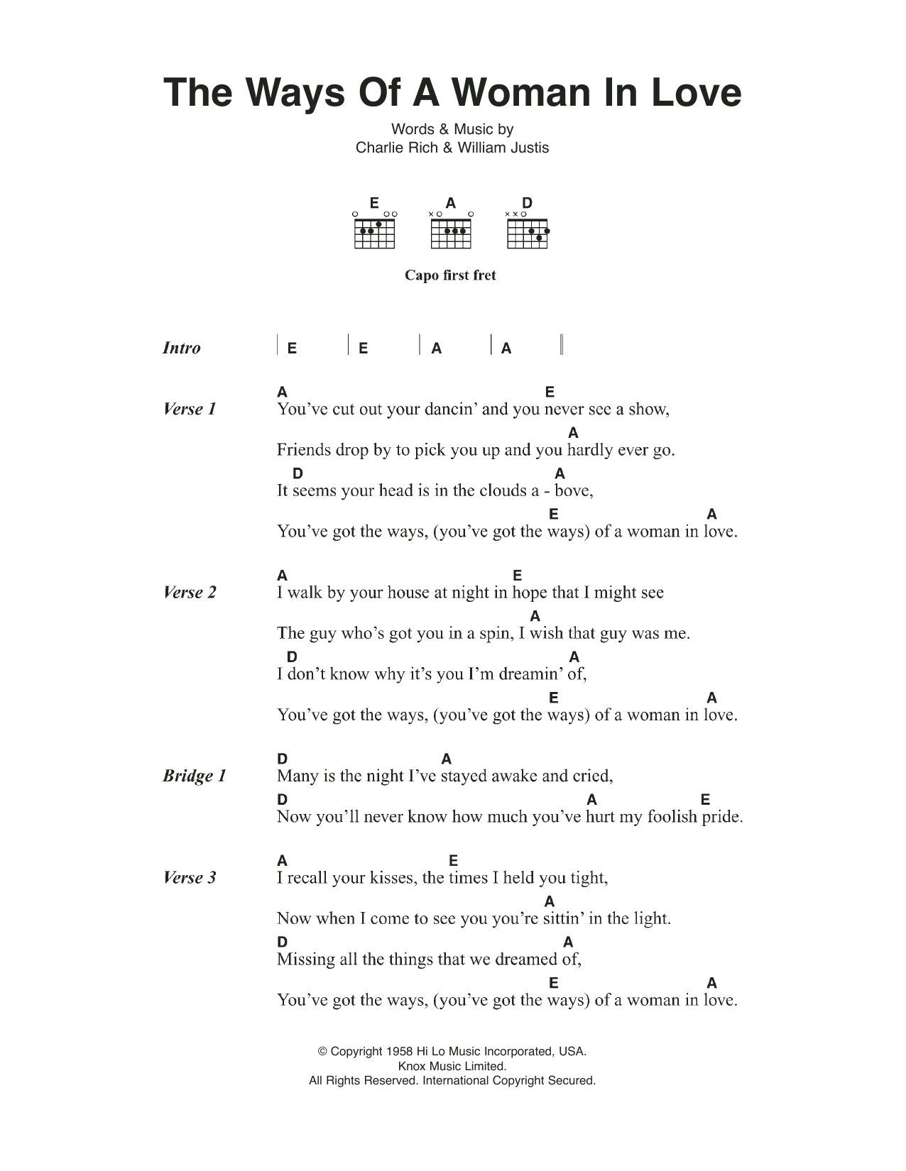 Johnny Cash The Ways Of A Woman In Love sheet music notes and chords. Download Printable PDF.