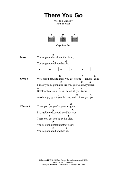 Johnny Cash There You Go sheet music notes and chords. Download Printable PDF.