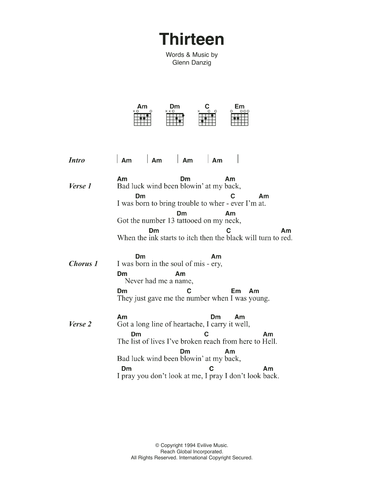 Johnny Cash Thirteen sheet music notes and chords. Download Printable PDF.