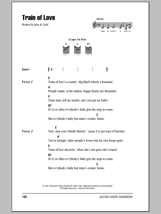 Johnny Cash Train Of Love sheet music notes and chords. Download Printable PDF.