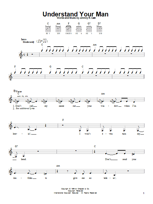 Johnny Cash Understand Your Man sheet music notes and chords. Download Printable PDF.