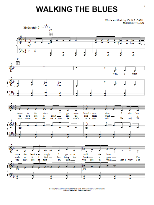 Johnny Cash Walking The Blues sheet music notes and chords arranged for Piano, Vocal & Guitar Chords (Right-Hand Melody)