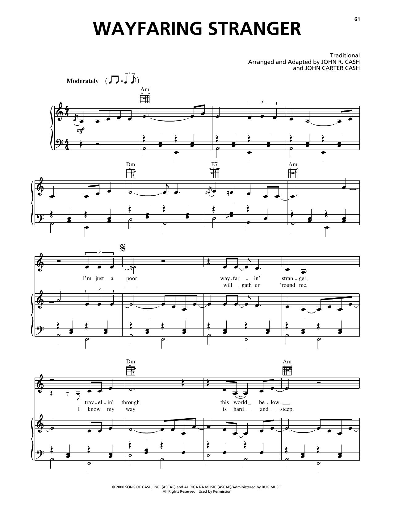 Johnny Cash Wayfaring Stranger sheet music notes and chords. Download Printable PDF.