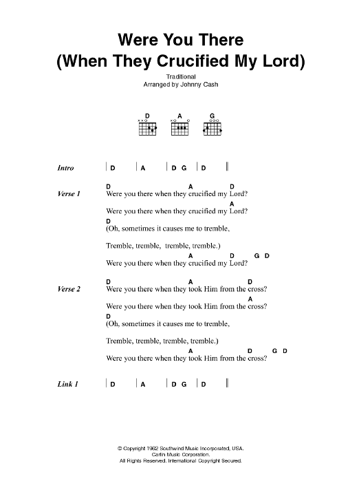 Johnny Cash Were You There (When They Crucified My Lord) sheet music notes and chords. Download Printable PDF.