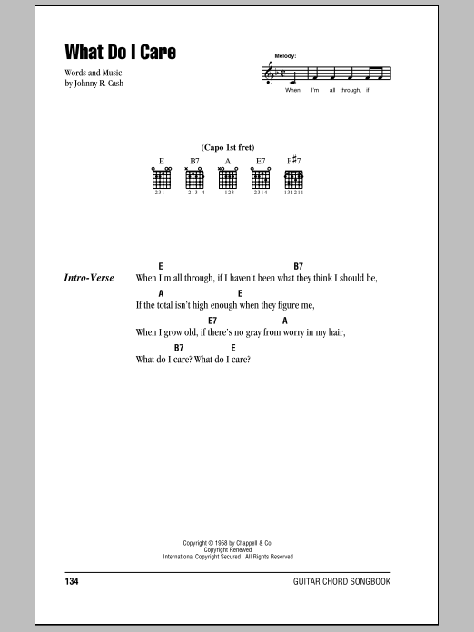 Johnny Cash What Do I Care sheet music notes and chords. Download Printable PDF.