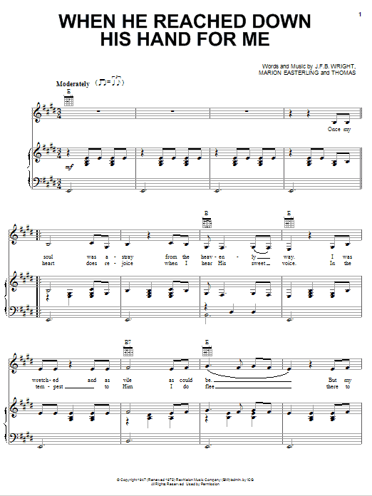 Learn to play Johnny Cash When He Reached Down His Hand For Me sheet music for Piano, Vocal & Guitar Chords (Right-Hand Melody) in minutes. Price: 7.8900$ Johnny Cash When He Reached Down His Hand For Me sheet music notes and chords arranged for Piano, Vocal & Guitar Chords (Right-Hand Melody)