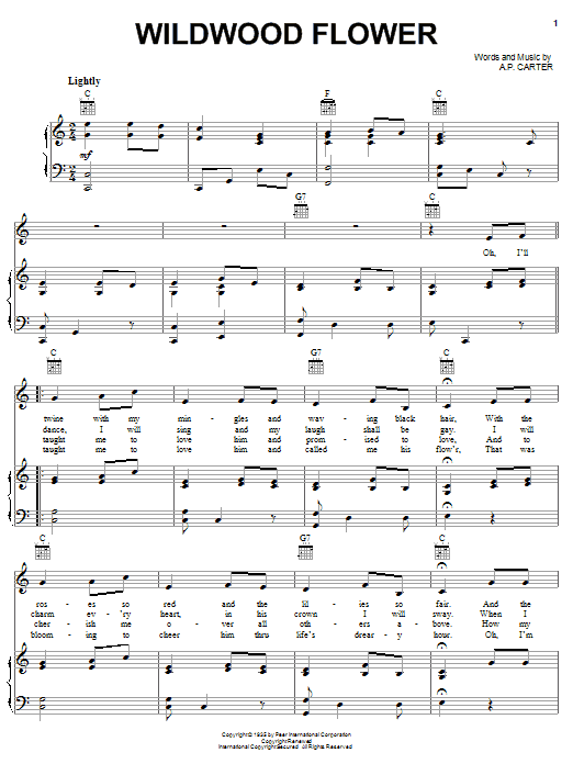 Learn to play Johnny Cash Wildwood Flower sheet music for Piano, Vocal & Guitar Chords (Right-Hand Melody) in minutes. Price: 7.8900$ Johnny Cash Wildwood Flower sheet music notes and chords arranged for Piano, Vocal & Guitar Chords (Right-Hand Melody)