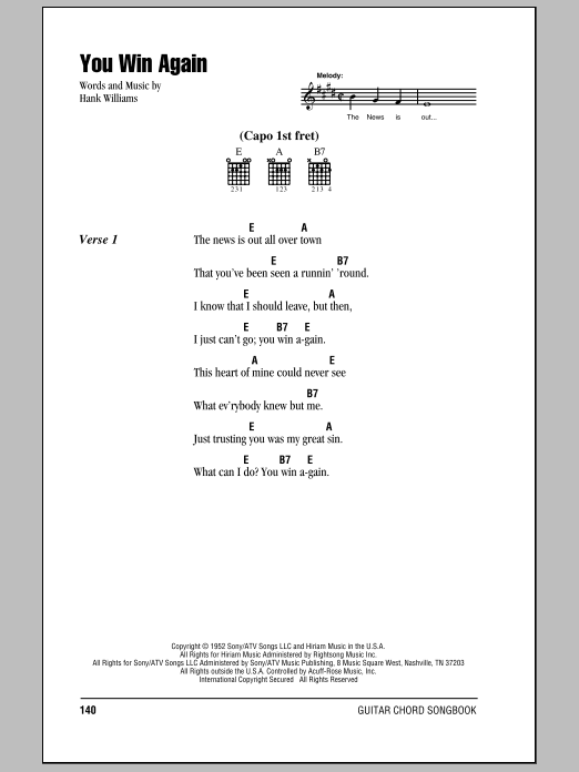 Johnny Cash You Win Again sheet music notes and chords. Download Printable PDF.