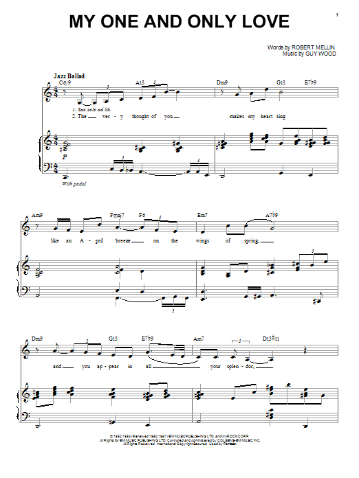 Johnny Hartman My One And Only Love sheet music notes and chords. Download Printable PDF.