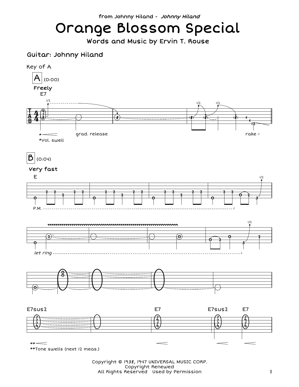 Johnny Hiland Orange Blossom Special sheet music notes and chords. Download Printable PDF.