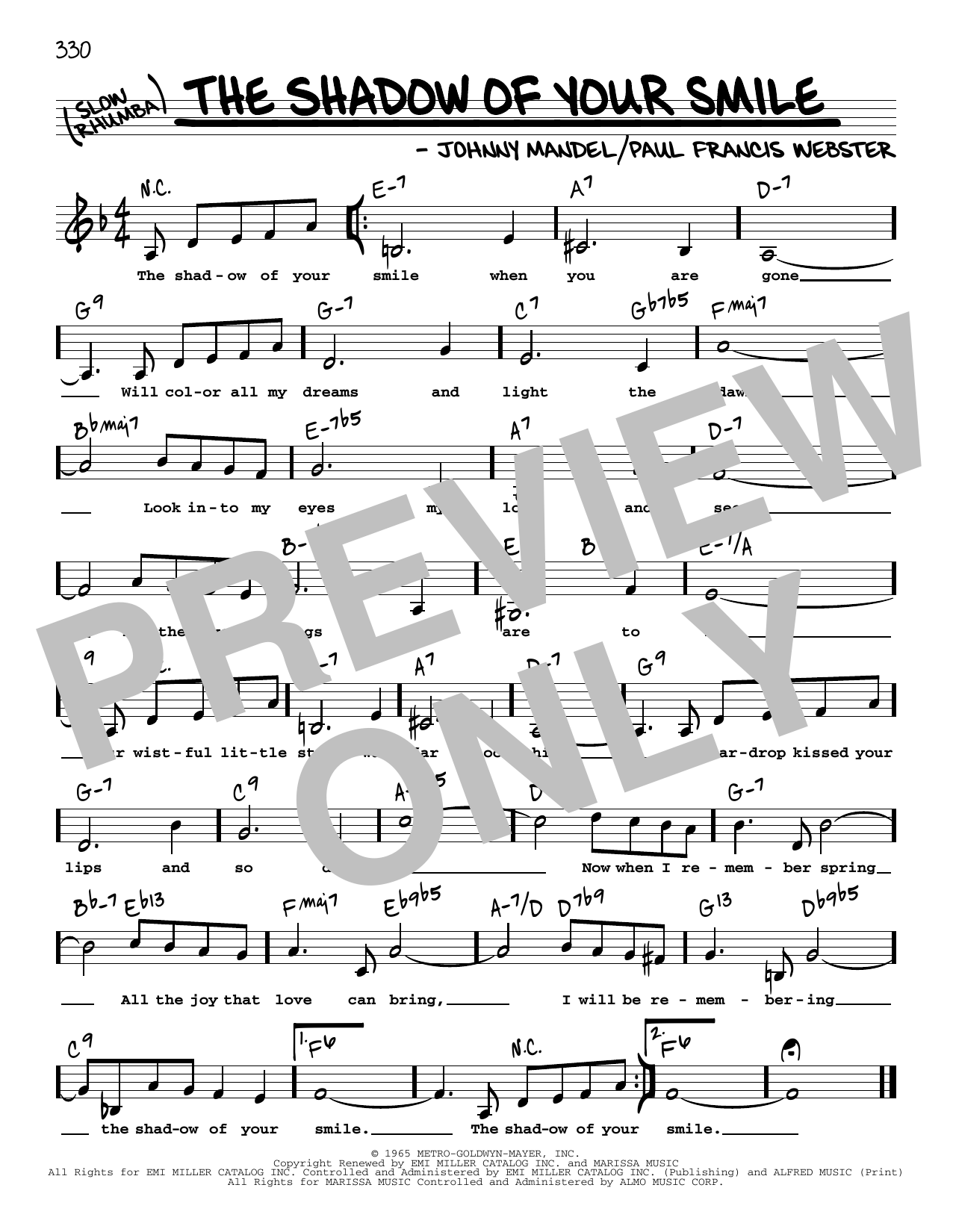 Johnny Mandel and Paul Francis Webster The Shadow Of Your Smile (Low Voice) sheet music notes and chords. Download Printable PDF.