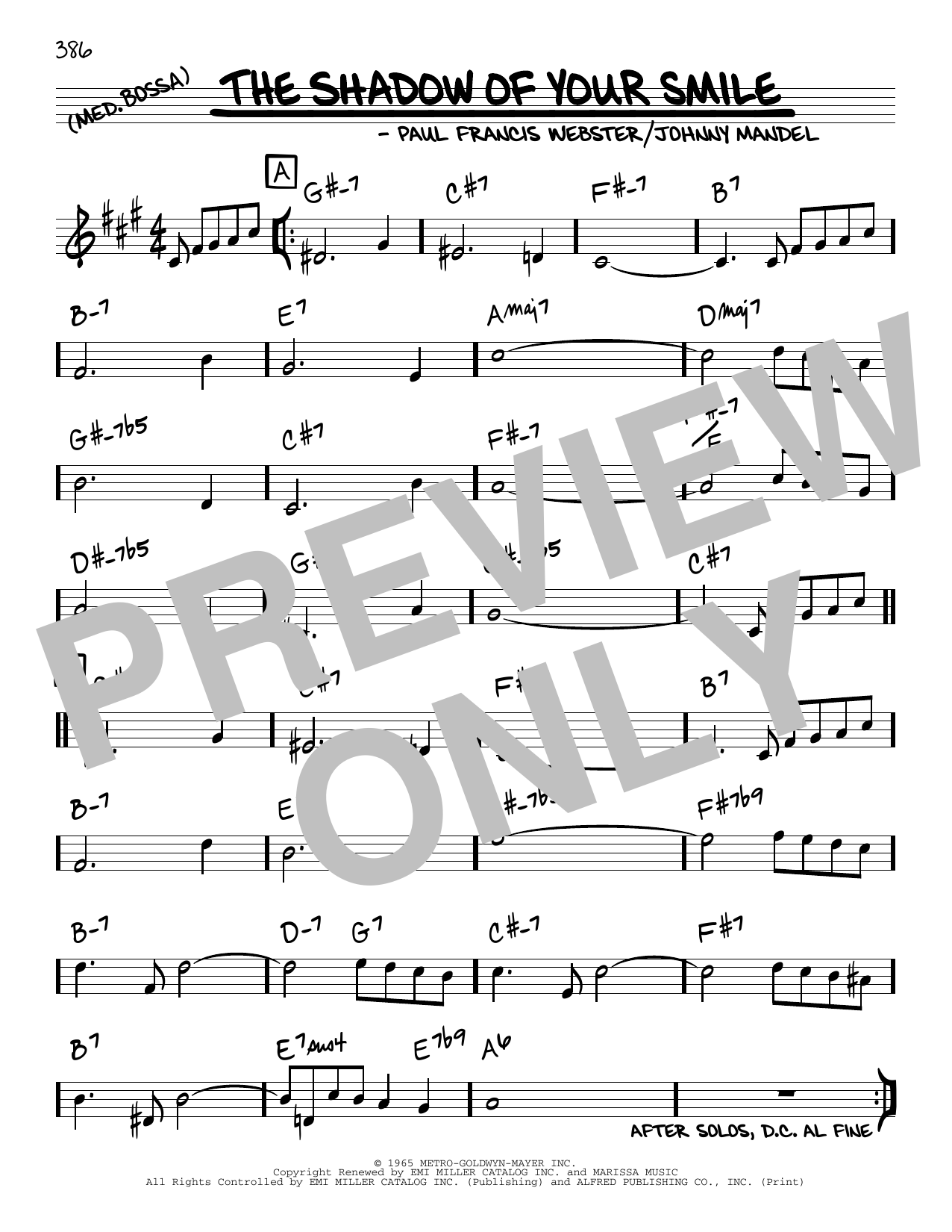 Johnny Mandel and Paul Francis Webster The Shadow Of Your Smile sheet music notes and chords. Download Printable PDF.