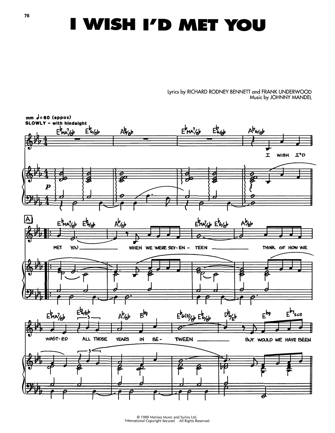 Johnny Mandel I Wish I'd Met You sheet music notes and chords. Download Printable PDF.