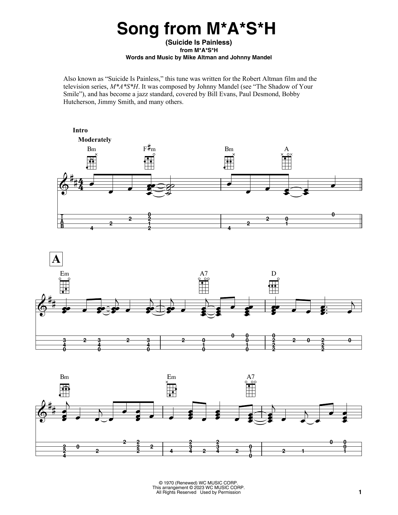 Johnny Mandel Song From M*A*S*H (Suicide Is Painless) sheet music notes and chords. Download Printable PDF.