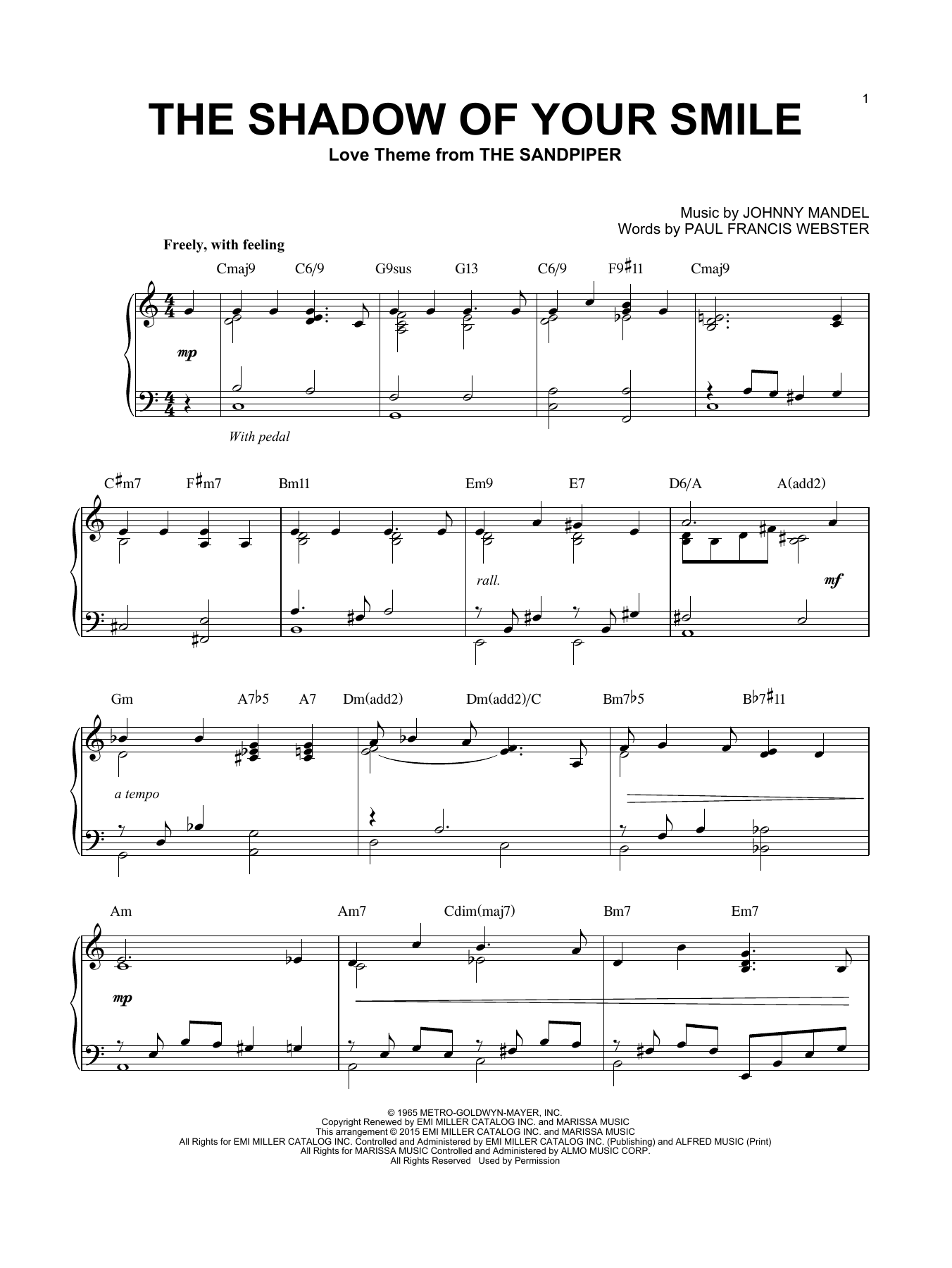 Johnny Mandel The Shadow Of Your Smile [Jazz version] (arr. Brent Edstrom) sheet music notes and chords. Download Printable PDF.