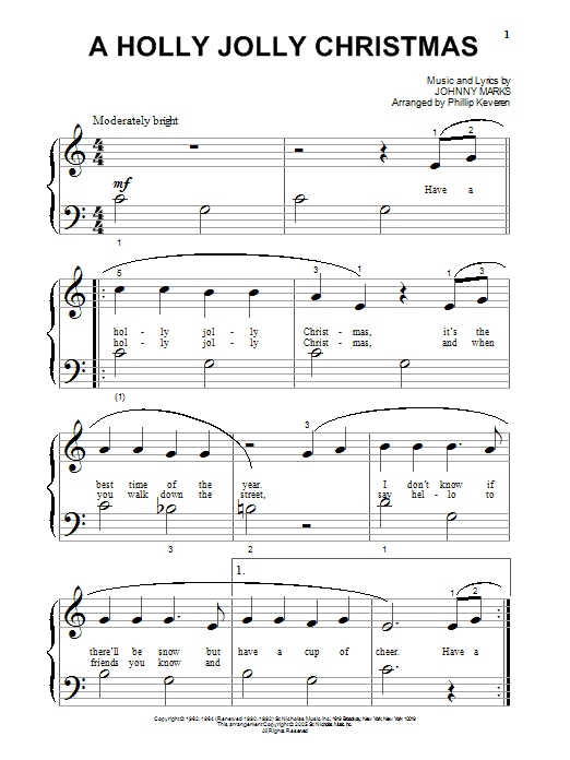 Johnny Marks A Holly Jolly Christmas (arr. Phillip Keveren) sheet music notes and chords. Download Printable PDF.