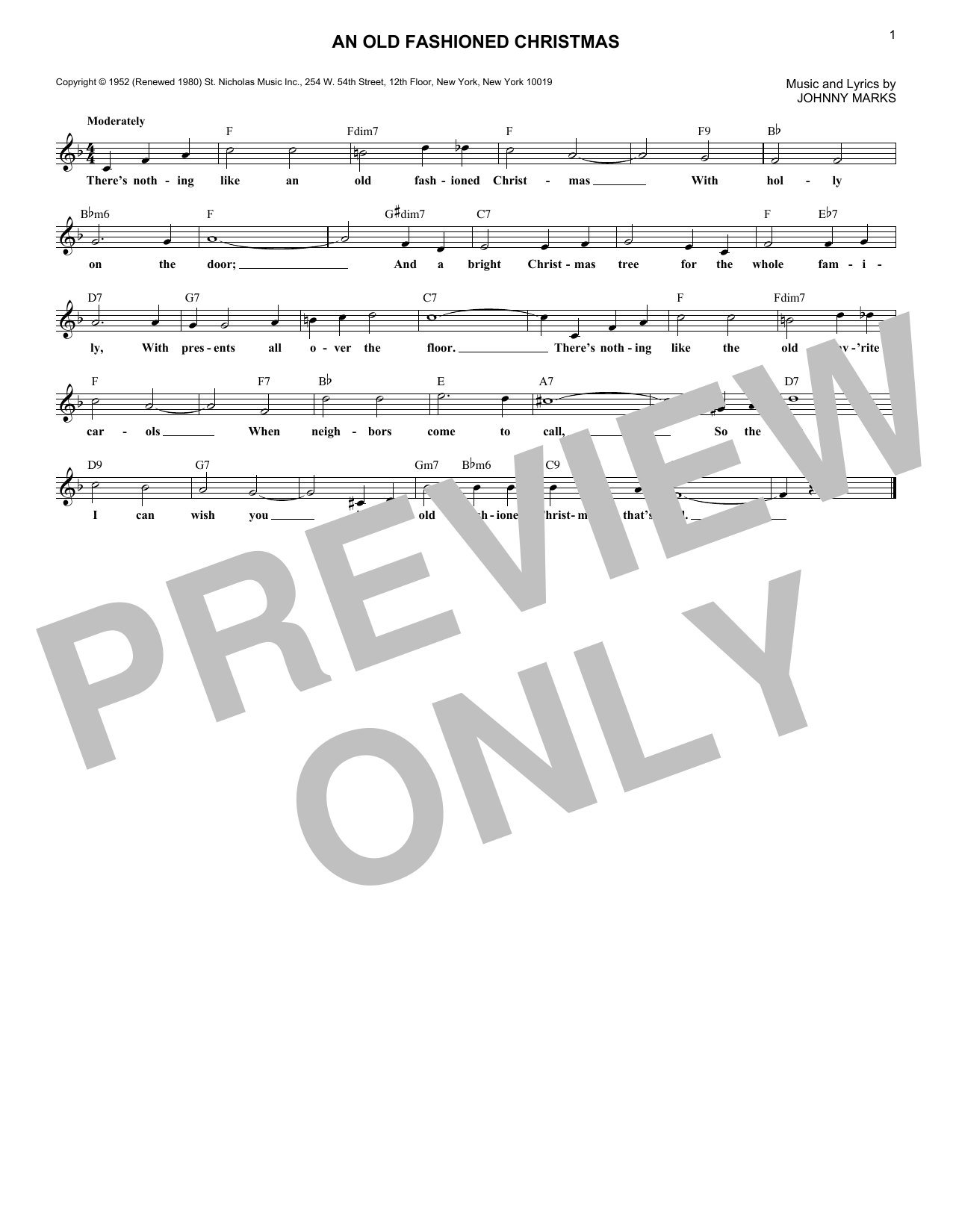 Johnny Marks An Old Fashioned Christmas sheet music notes and chords. Download Printable PDF.