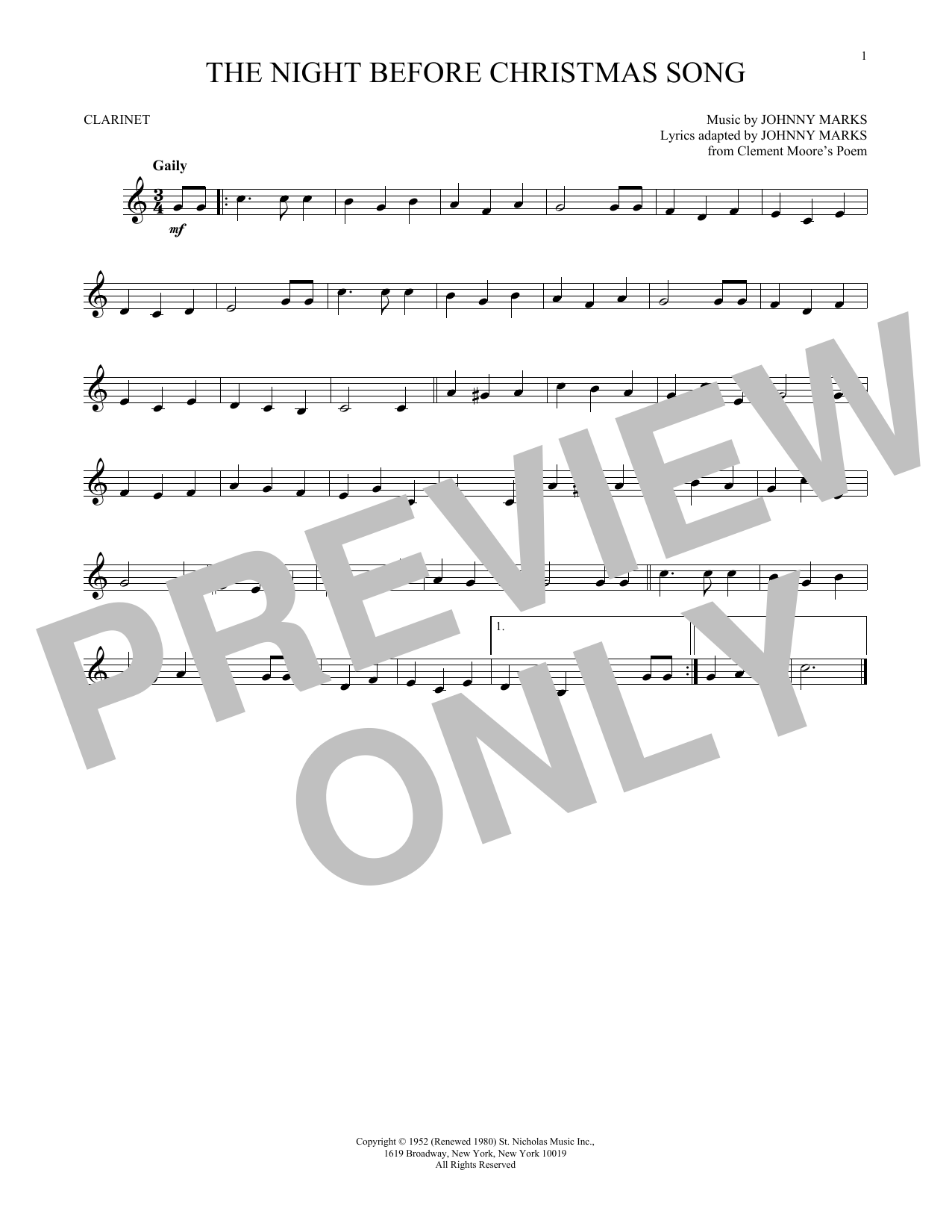 Johnny Marks The Night Before Christmas Song sheet music notes and chords. Download Printable PDF.