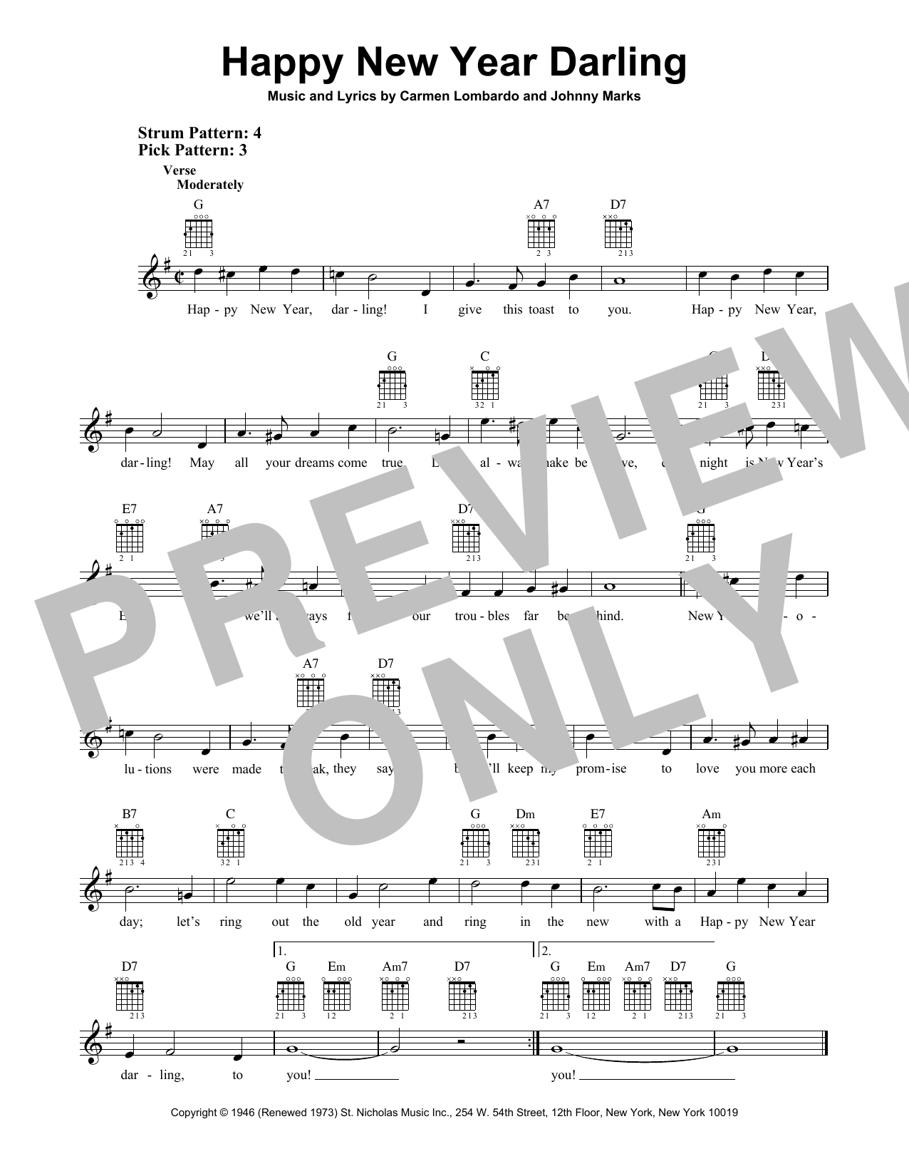 Johnny Marks Happy New Year Darling sheet music notes and chords. Download Printable PDF.