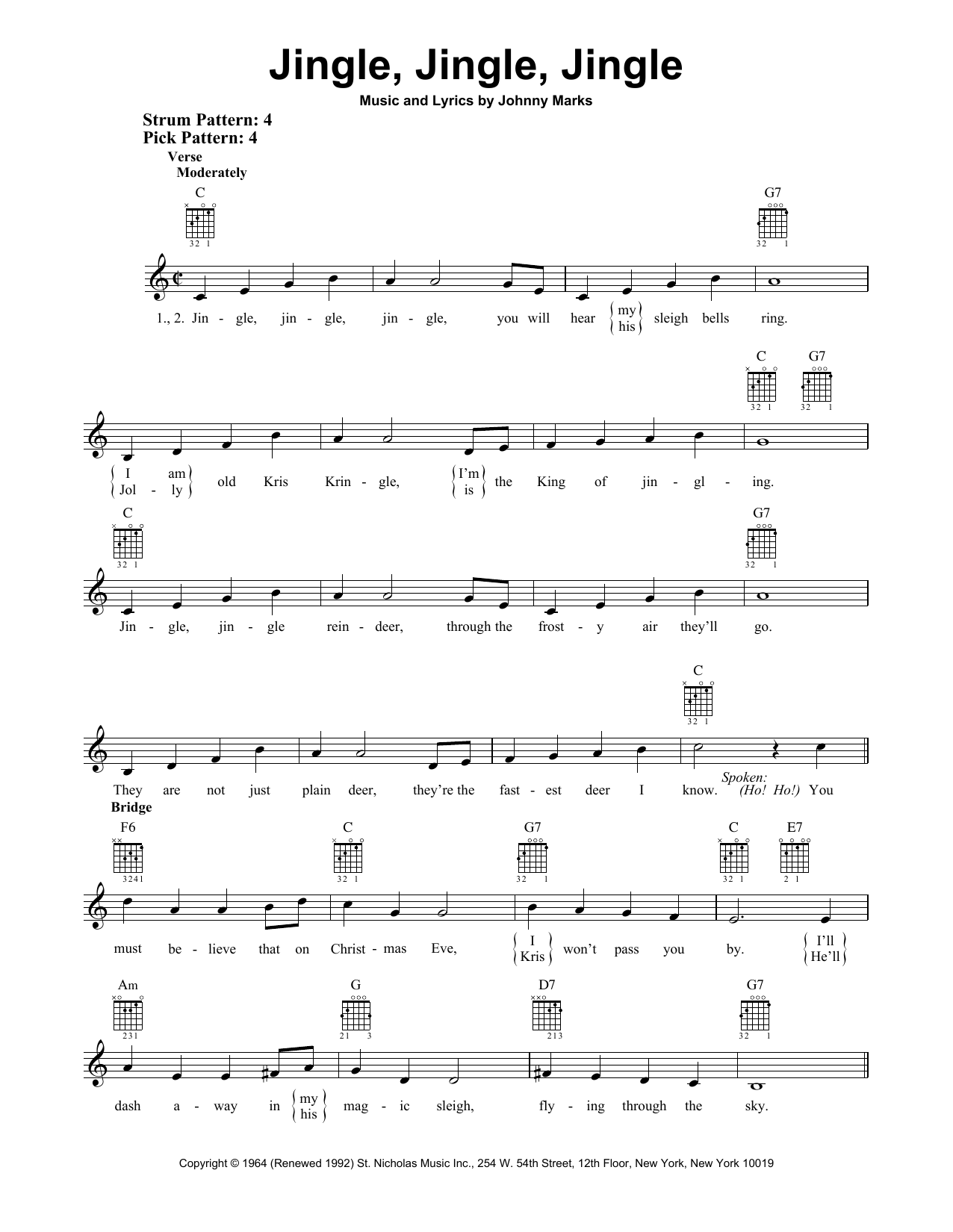 Johnny Marks Jingle, Jingle, Jingle sheet music notes and chords. Download Printable PDF.