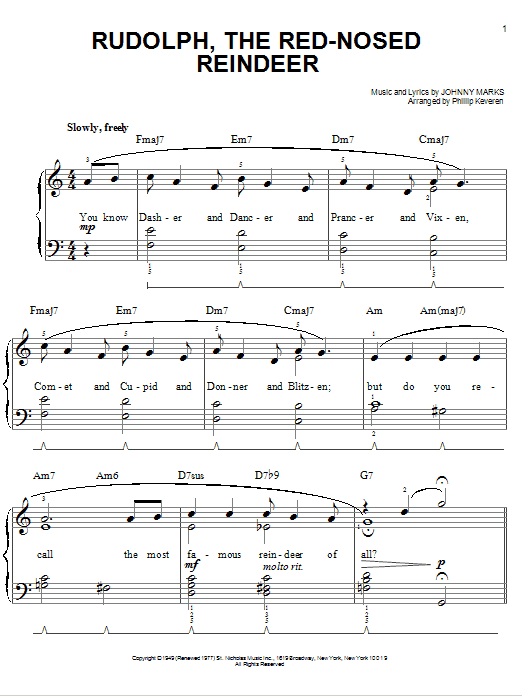 Johnny Marks Rudolph The Red-Nosed Reindeer sheet music notes and chords. Download Printable PDF.