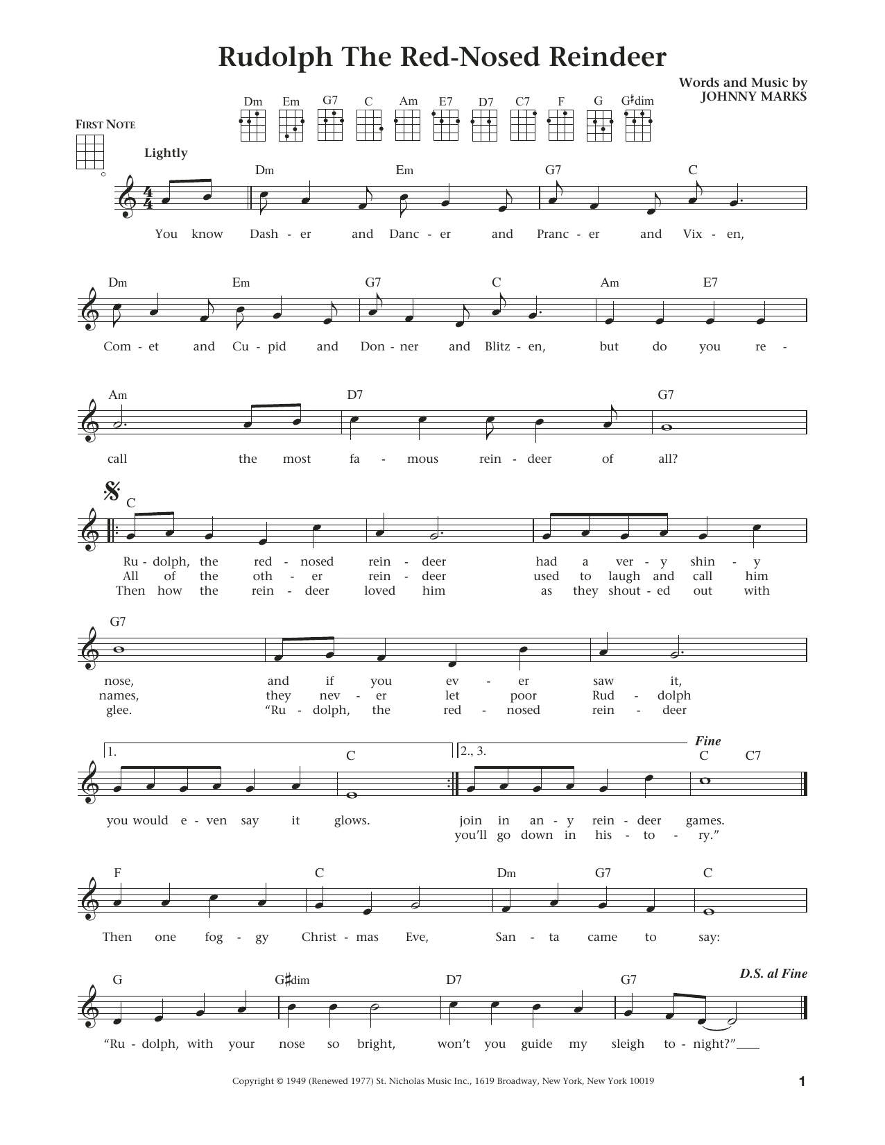 Johnny Marks Rudolph The Red-Nosed Reindeer (from The Daily Ukulele) (arr. Liz and Jim Beloff) sheet music notes and chords. Download Printable PDF.