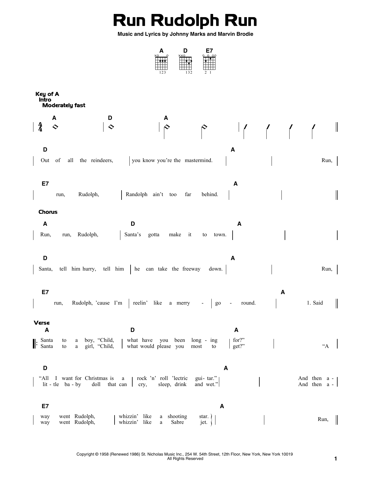 Johnny Marks Run Rudolph Run sheet music notes and chords. Download Printable PDF.