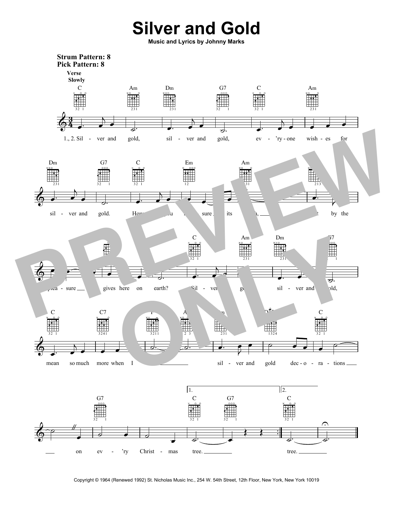 Johnny Marks Silver And Gold sheet music notes and chords. Download Printable PDF.