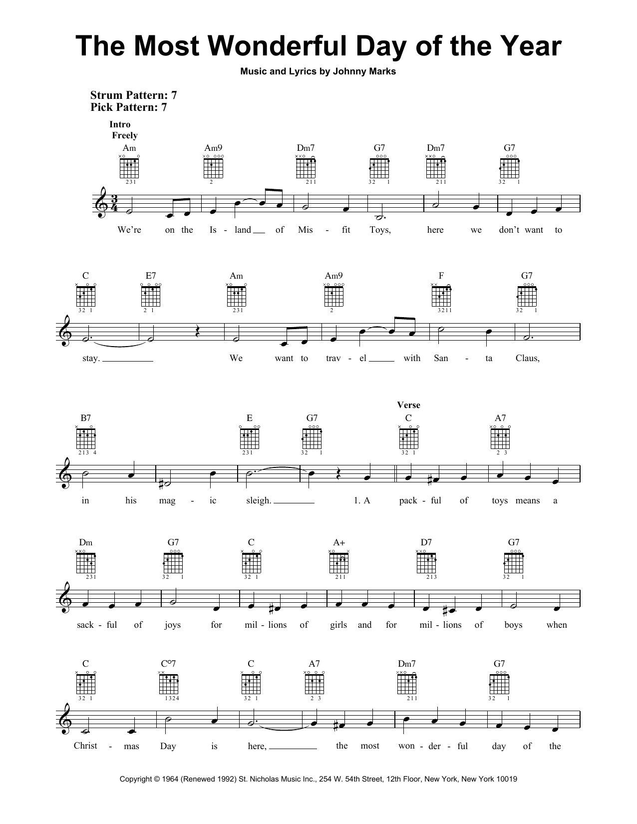 Johnny Marks The Most Wonderful Day Of The Year sheet music notes and chords. Download Printable PDF.