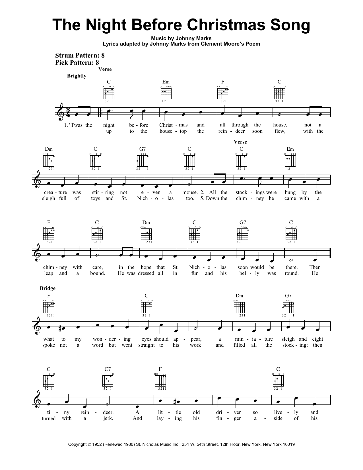 Johnny Marks The Night Before Christmas Song sheet music notes and chords. Download Printable PDF.