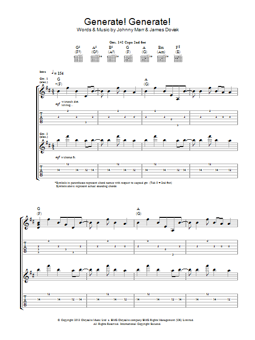 Johnny Marr Generate! Generate! sheet music notes and chords. Download Printable PDF.