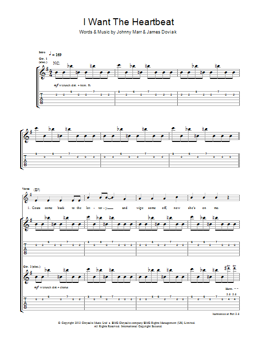 Learn to play Johnny Marr I Want The Heartbeat sheet music for Guitar Tab in minutes. Price: 7.8900$ Johnny Marr I Want The Heartbeat sheet music notes and chords arranged for Guitar Tab