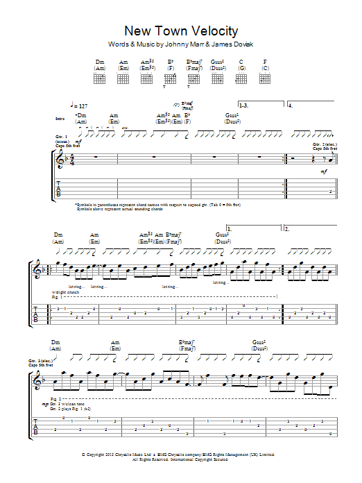 Johnny Marr New Town Velocity sheet music notes and chords. Download Printable PDF.