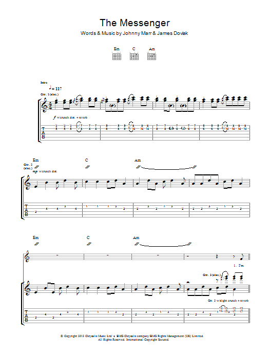 Learn to play Johnny Marr The Messenger sheet music for Guitar Tab in minutes. Price: 7.8900$ Johnny Marr The Messenger sheet music notes and chords arranged for Guitar Tab