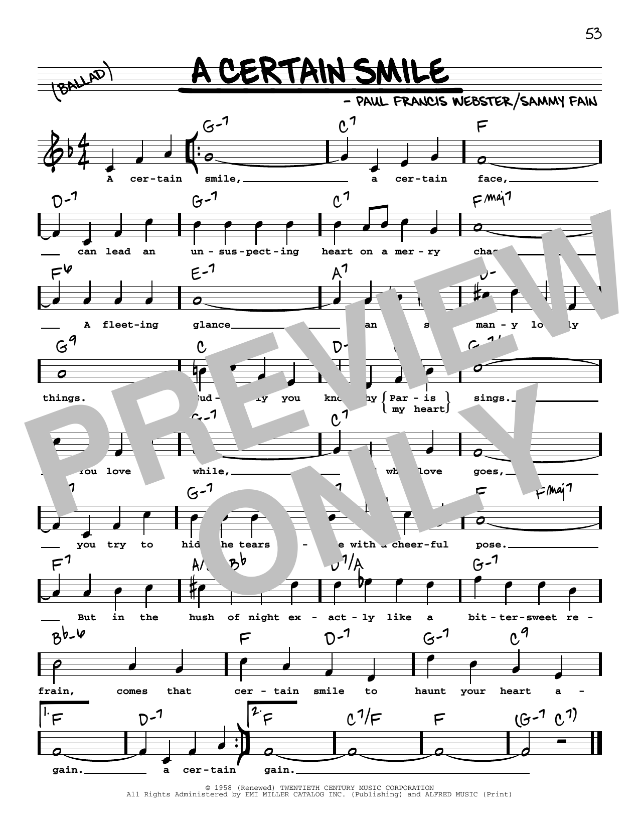 Learn to play Johnny Mathis A Certain Smile (High Voice) sheet music for Real Book – Melody, Lyrics & Chords in minutes. Price: 5.9900$ Johnny Mathis A Certain Smile (High Voice) sheet music notes and chords arranged for Real Book – Melody, Lyrics & Chords