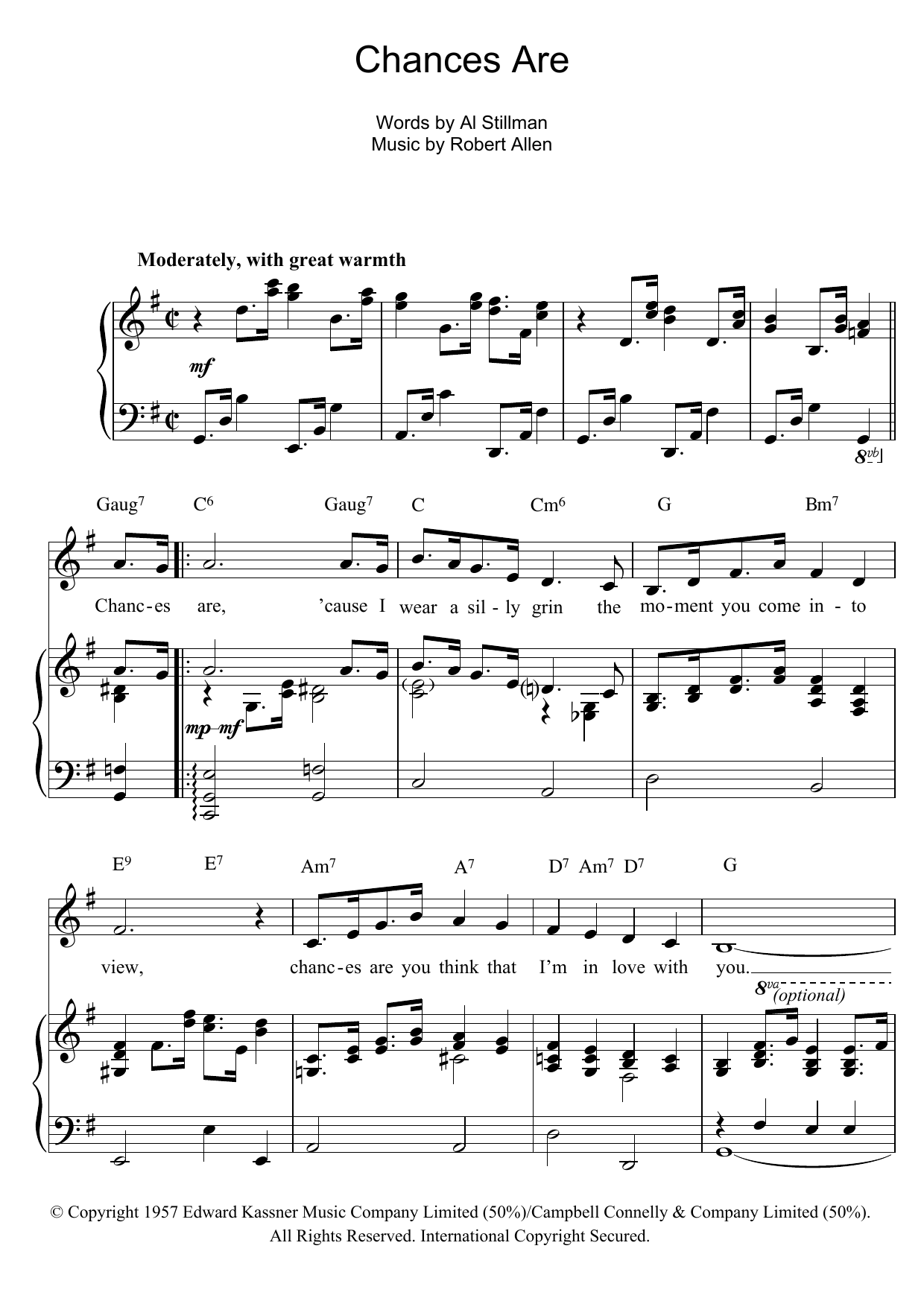 Johnny Mathis Chances Are sheet music notes and chords. Download Printable PDF.